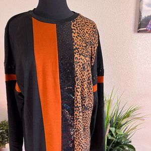 Womens color block long sleeve top with sequin 3x nwt